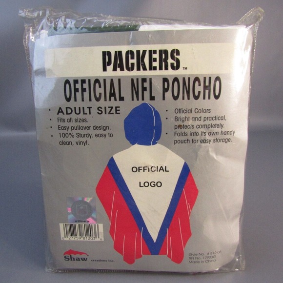 Vintage Green Bay Packers Official NFL Poncho NEW‎ Adult Size Pullover Rain Coat - Picture 1 of 4